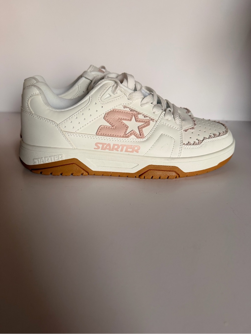 Starter White/Pink/Gum Lace-Up Low Top Rubber Sole Athletic Sneaker - Unisex
